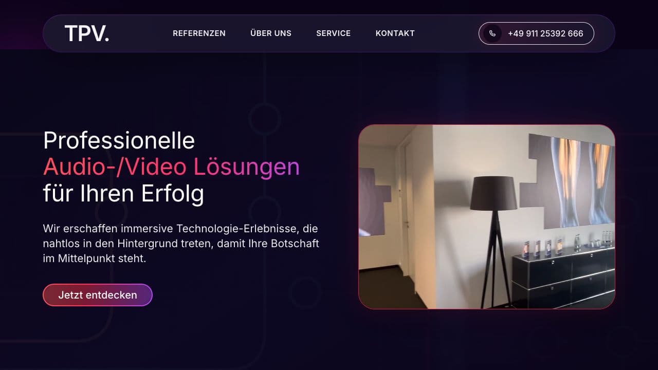 Startseite von TPV-AV mit professionellen Audio- und Video-Lösungen