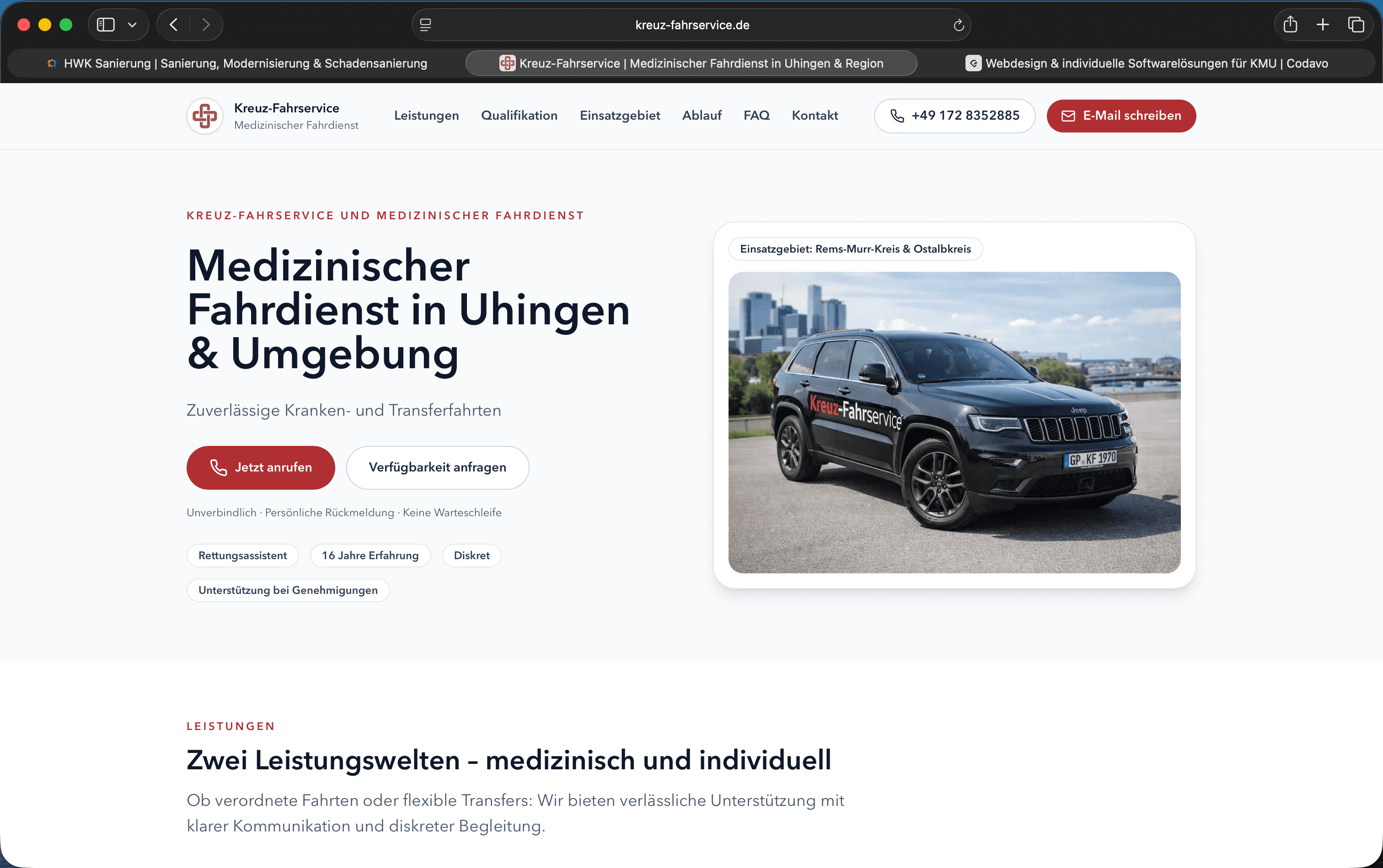 Hero-Screenshot Kreuz Fahrservice